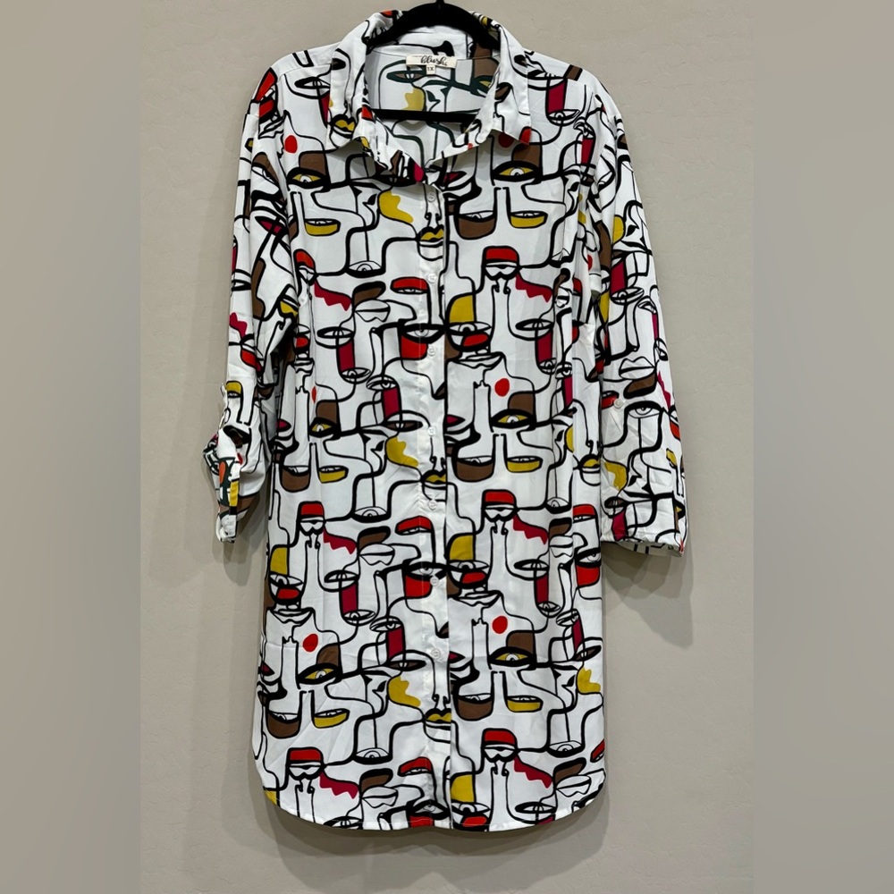 Hint of Blush Abstract Shirt,  1X